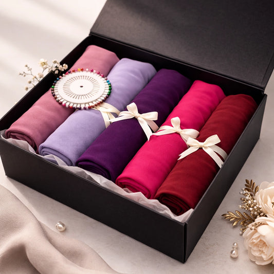 Customized Georgette Matching Hijab Gift Boxes |5 Hijabs|5 Caps|Gift Box Included|Free Delivery