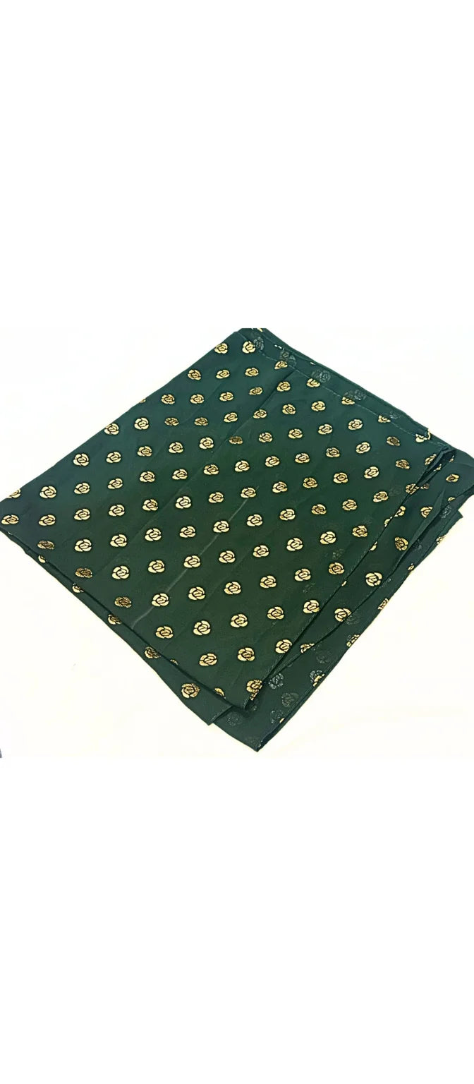 Chiffon Hijab With Block Print - Bottle Green