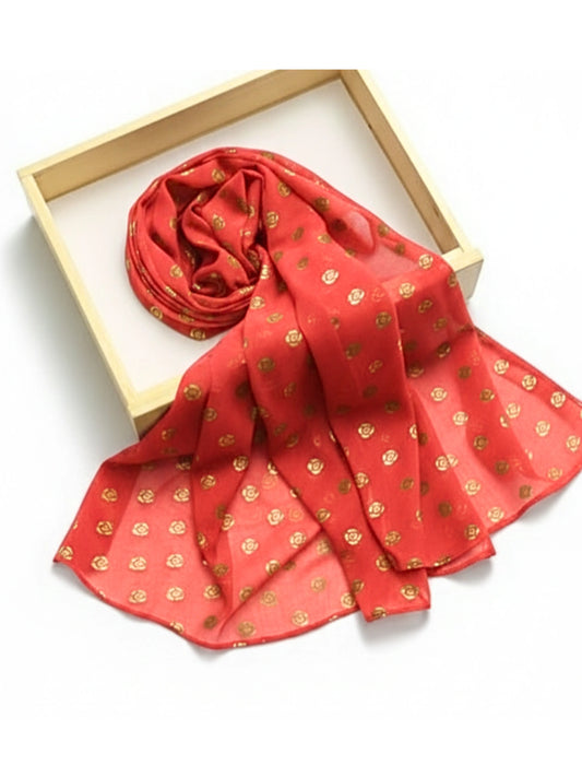 Chiffon Hijab With Block Print - Orange