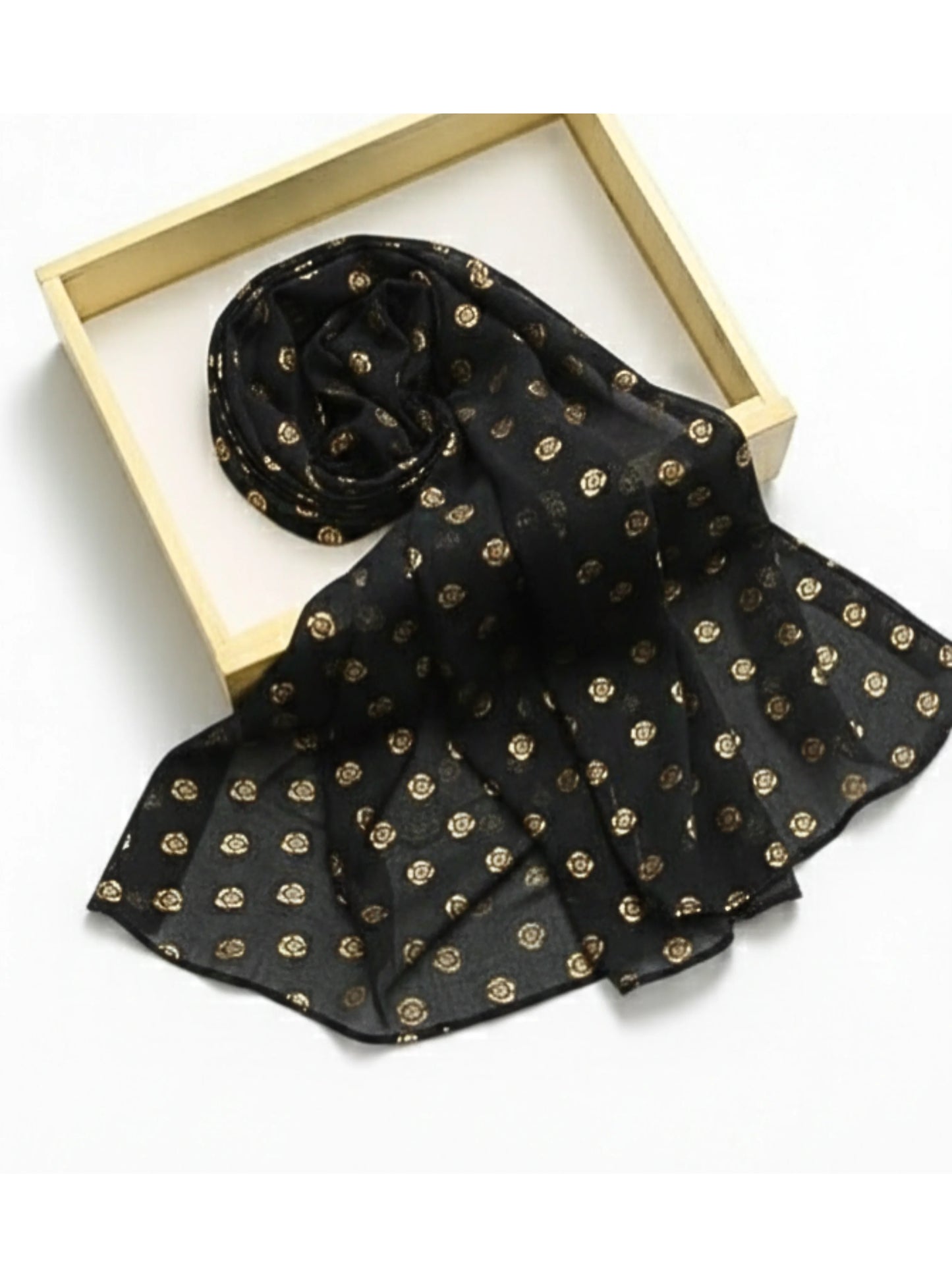 Chiffon Hijab With Block Print - Black