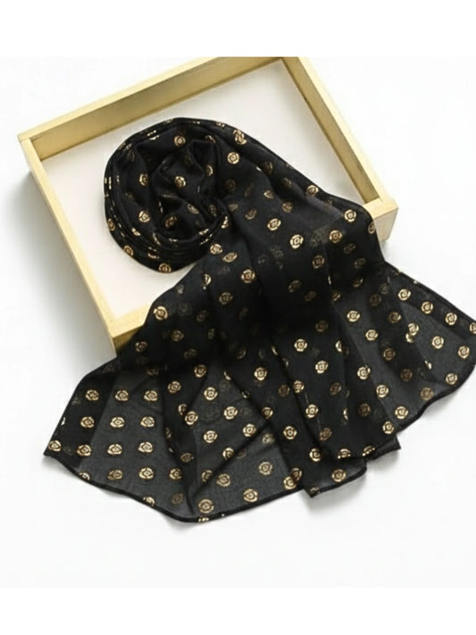 Chiffon Hijab With Block Print - Black