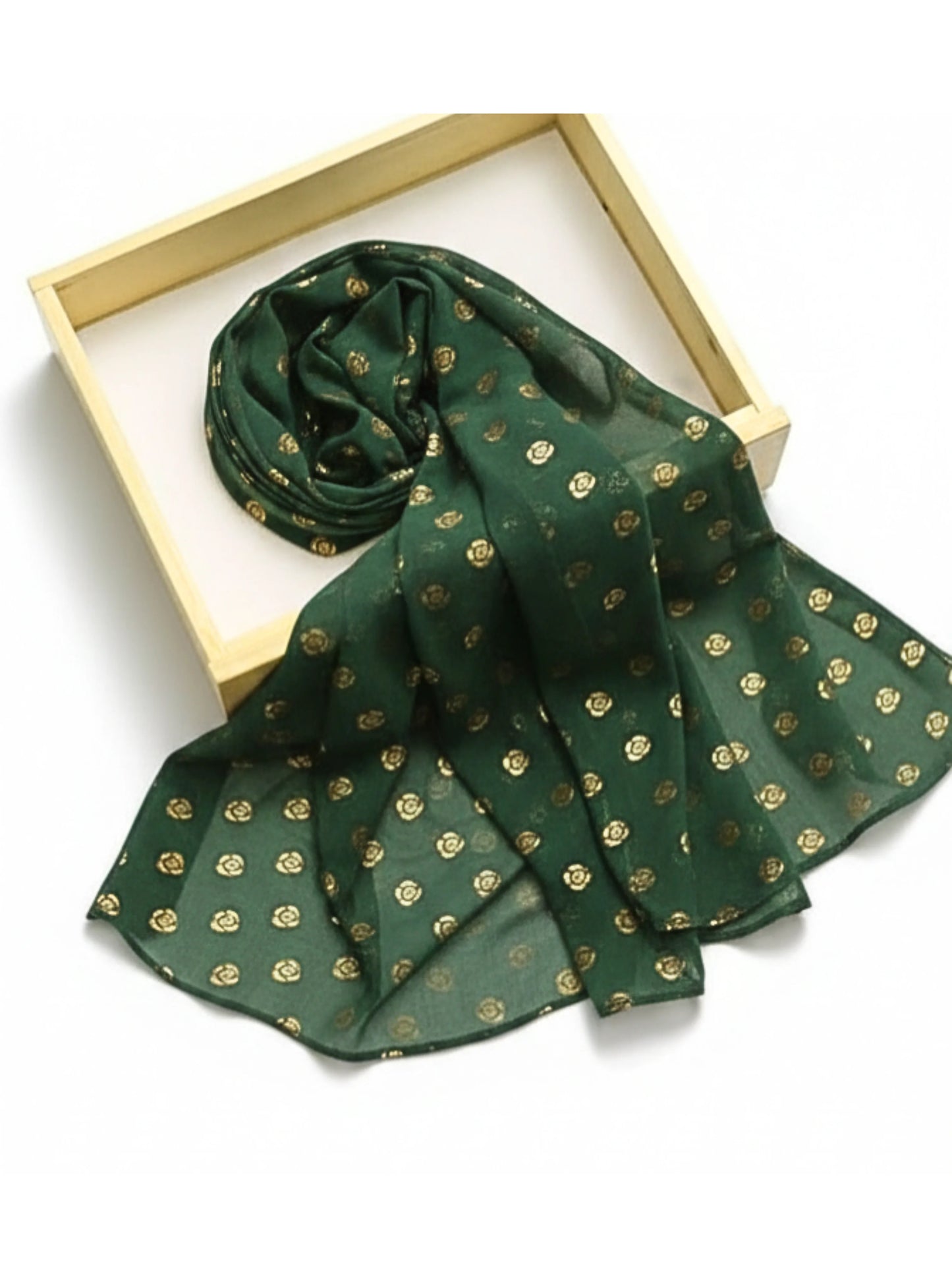 Chiffon Hijab With Block Print - Bottle Green
