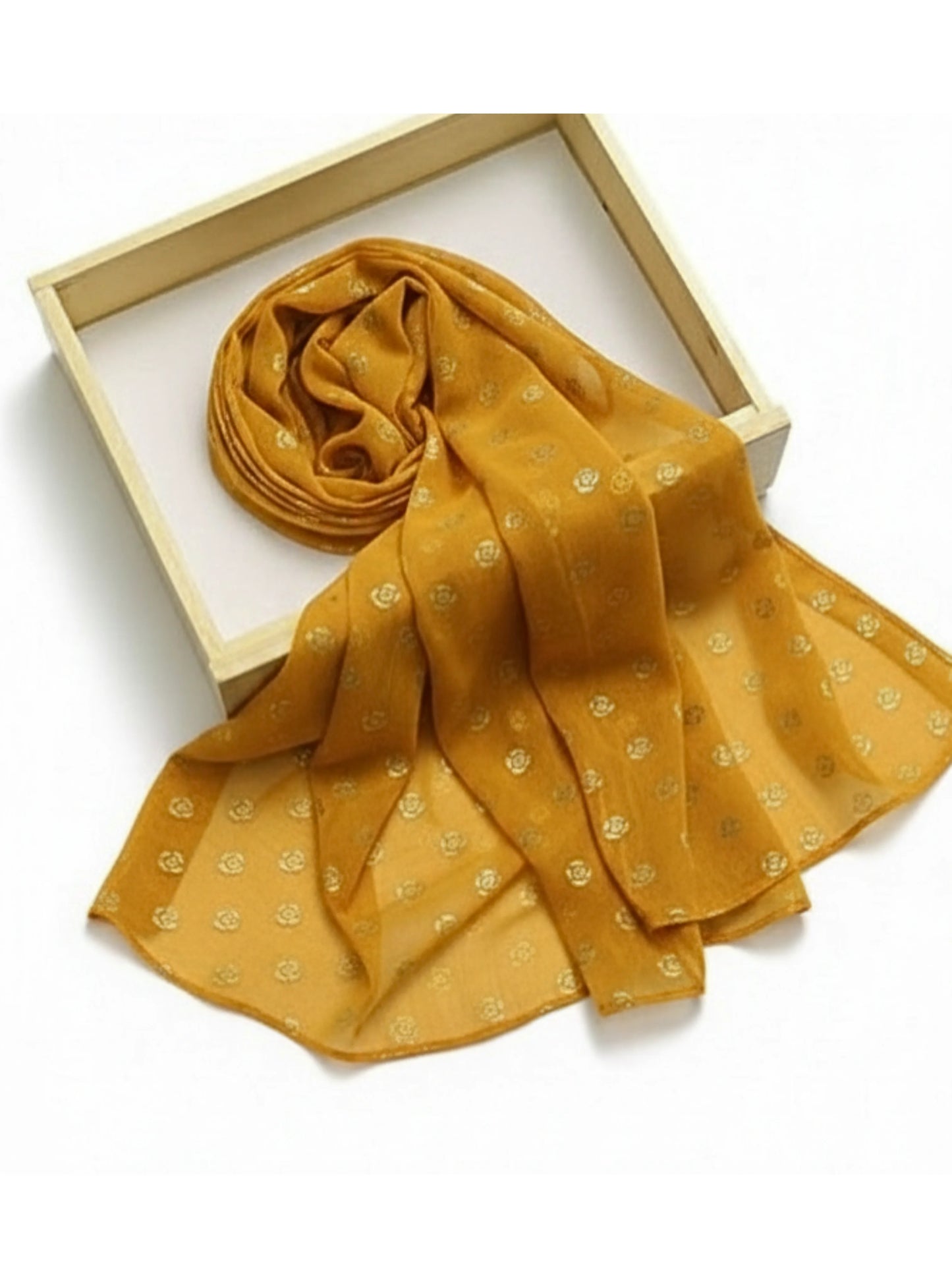 Chiffon Hijab With Block Print - Mustard Colour