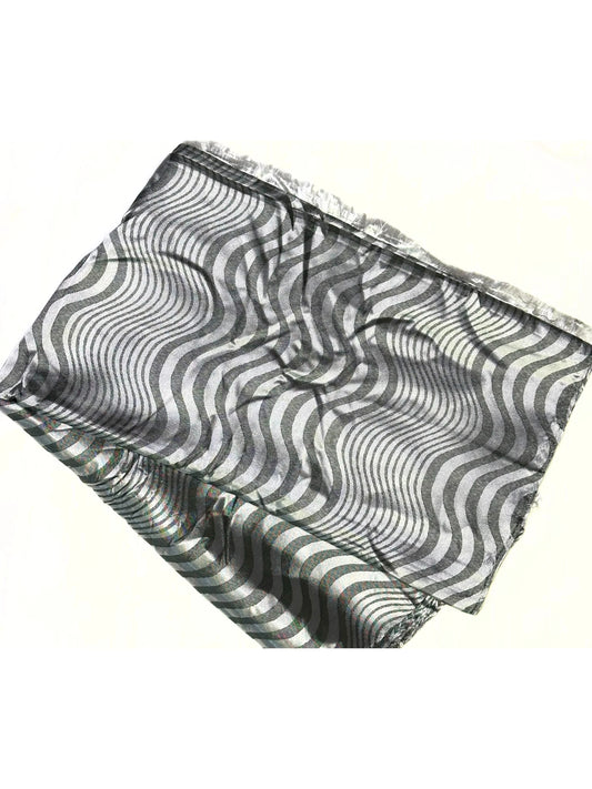 Printed Silk Hijab - Silver