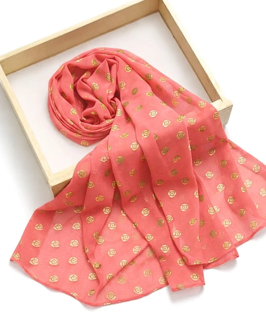 Chiffon Hijab With Block Print - Pink