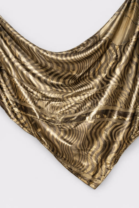 Printed Silk Hijab - Dark Gold