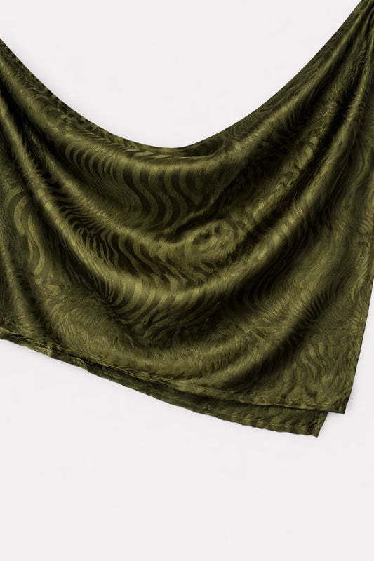 Printed Silk Hijab - Mehendi Colour